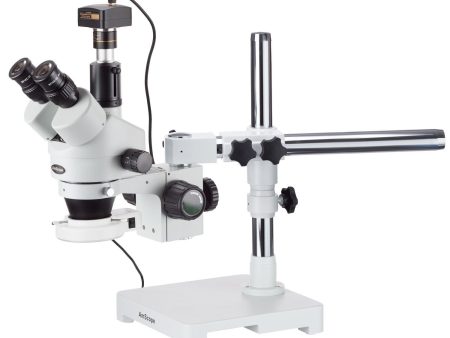 AmScope 3.5X-45X LED Boom Stand Stereo Zoom Microscope + Digital Camera For Sale