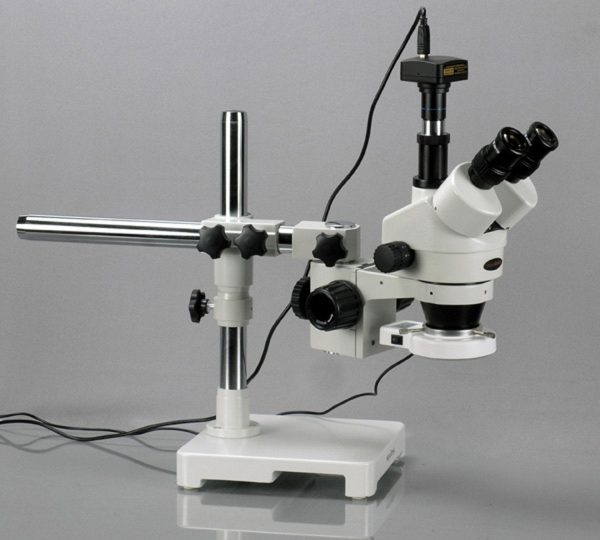 AmScope 3.5X-45X LED Boom Stand Stereo Zoom Microscope + Digital Camera For Sale