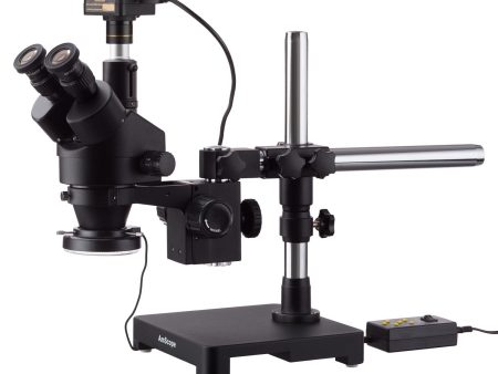 3.5X-180X Black Trinocular Stereo Zoom Microscope on Single Arm Boom Stand + 144 Direction Adjustable LED Ring Light & USB3.0 5MP Camera For Discount