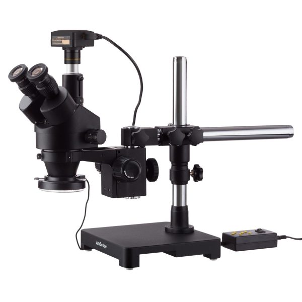 3.5X-180X Black Trinocular Stereo Zoom Microscope on Single Arm Boom Stand + 144 Direction Adjustable LED Ring Light & USB3.0 5MP Camera For Discount