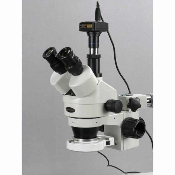 AmScope 3.5X-45X LED Boom Stand Stereo Zoom Microscope + Digital Camera For Sale