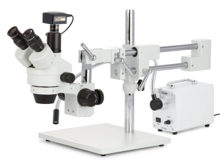 3.5X-90X Zoom Stereo Trinocular Microscope on Dual-Arm Boom Stand with Dual-Fiber-optic LED Illuminator + 18MP USB3.0 Camera For Cheap